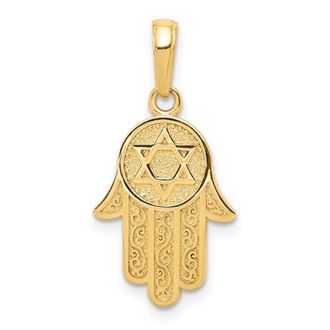 Diamond2Deal 14k Yellow Gold Chamseh Hand of God with Star of David Pendant