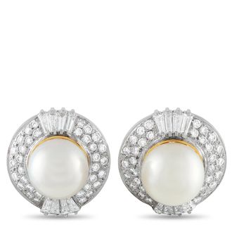 Luxury Bazaar 18K White and Yellow Gold 4.25 ct Diamond Pearl Earrings MF17-012726