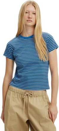 Cotton On 90S Baby Tee in Susie Stripe Shadow Navy at Nordstrom, Size Xx-Small