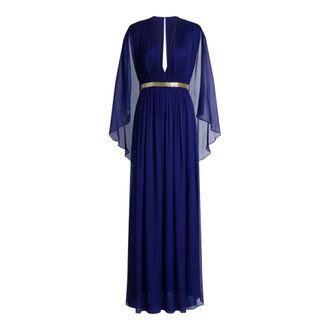 Alberta Ferretti Long Silk Dress with Cape - female - Alberta Ferretti - Maxi Dresses - Blue - 2XL - Dresses