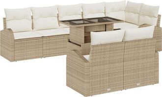 vidaXL Garden Sofa Set with Storage 9 pcs Beige Poly rattan Vidaxl