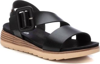 Xti Womens Cross Strap Wedge Sandals In Black