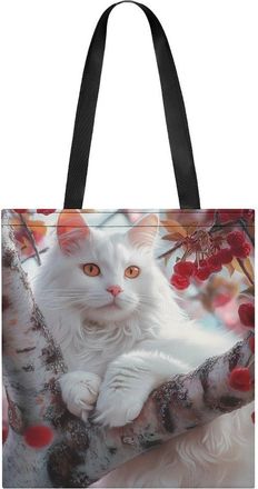 Generic Cat on The Cherrytrees Tote Bag for Women Men Shoulder Bags Purses Pouch Handbags