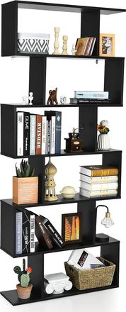 Costway Costway - Librer&iacute;a Con 6 Niveles Con Forma De S Estante De Madera Para Libros Fotos Y Plantas Estante Decorativo (negro)