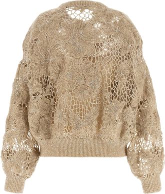 Brunello Cucinelli Embroidered Mesh Sweater - Sand