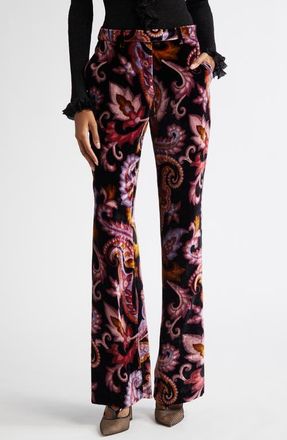 Etro Paisley Print Velvet Straight Leg Pants in Printed Black Base at Nordstrom, Size 4 Us