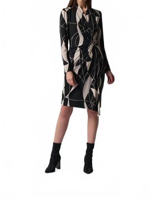 Joseph Ribkoff Abstract Print Wrap Dress In Black/moonstone