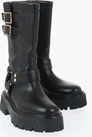 Celine Stivali in pelle con Suola Chunky 5cm Celine
