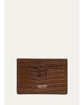 Tom Ford Mens Lizard-Effect Leather Money Clip Card Holder