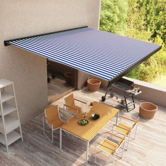 vidaXL Toldo De Carrete Motorizado Azul Y Blanco 350x250 Cm Vidaxl