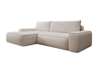 Vente-Unique Sof&aacute; rinconera izquierda de pana beige ZOMELA