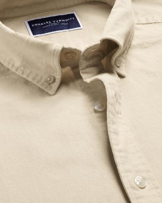 CHARLES TYRWHITT Corduroy Cotton Shirt - Cream Size XL by Charles Tyrwhitt