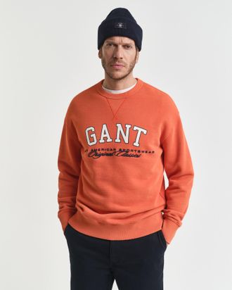 GANT Men Collegiate Graphic Crew Neck Sweatshirt (XL) DEEP ORANGE