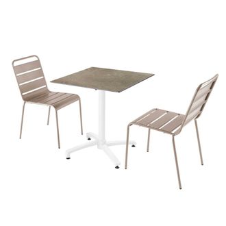 Oviala Mesa de jard&iacute;n con laminado de m&aacute;rtaupe beige y 2 sillas topo