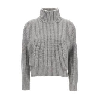 Lisa Yang Turtlenecks, female, Gray, Size: M Maglia in lana con collo alto, maniche lunghe, con costine