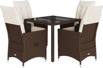 vidaXL Set Comedor De Jard&iacute;n 5 Piezas Y Cojines Rat&aacute;n Sint&eacute;tico Marr&oacute;n Vidaxl
