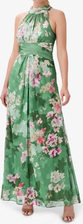 Adrianna Papell Print Halter Chiffon Gown In Green Multi