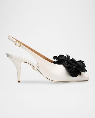 Ferragamo 70mm Gema Satin Flower Slingback Pumps