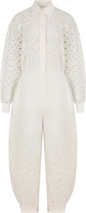 Alberta Ferretti Sangallo Lace Jumpsuit - Dames - Jumpsuits - Wit - S - Katoen - Jumpsuits & Playsuits