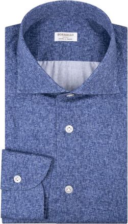 Borriello Overhemden, Heren, Blauw, M, Katoen, Herringbone Cotton Shirt