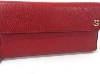 Gucci Red Color Leather Long Wallet (Tri-Fold) (Pre-Owned)