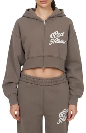 Good For Nothing Funk Relaxed Crop Zip Hoodie in Brown at Nordstrom, Size X-Large Uk