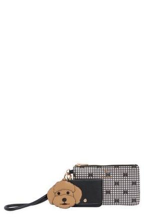 Nanette Lepore Faux Leather Wristlet with Card Case & AirTag Holder in Gingham Bows-Black at Nordstrom Rack