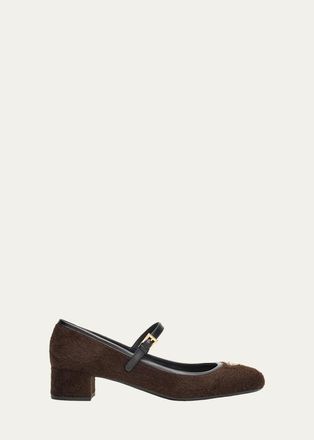 Prada Triangle Logo Wool Mary Jane Ballerina Flats