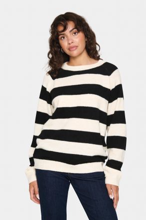 Saint Tropez Strickpullover SAINT TROPEZ GarbieSZ, Damen, Gr. XL (42), schwarz (ice schwarz stripe), Strick, Obermaterial: 54% Polyester, 38% Polyamid, 5% Wolle, 3