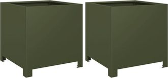 vidaXL Vidaxl - Jardineras 2 unidades acero verde oliva 40x40x40 cm