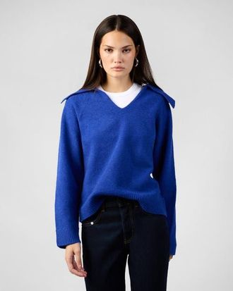 WeWoreWhat Collar V-Neck Sweater in Royal Blue at Nordstrom, Size Xx-Small