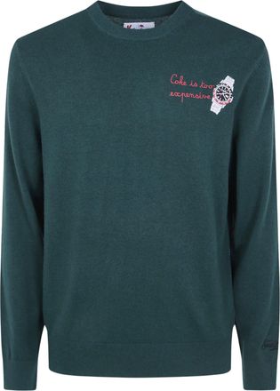 MC2 Saint Barth Embroidered Watch Motif Crewneck Wool-Blend Sweater