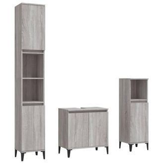 Berkfield Home 3 Piece Bathroom Furniture Set Grey Sonoma Engineered Wood