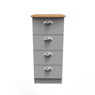 Welcome Furniture Westminster Ready Assembled 4 Drawer Tallboy in Grey Matt & Riviera Oak - Welcome Furniture | TJ Hughes