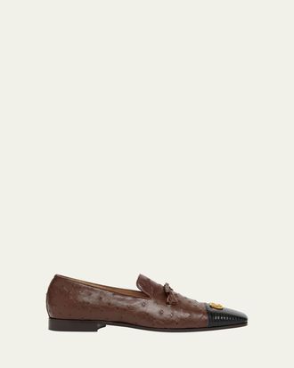 Valentino Garavani Mens Babouchoes Ostrich and Lizard Cap-Toe Loafers
