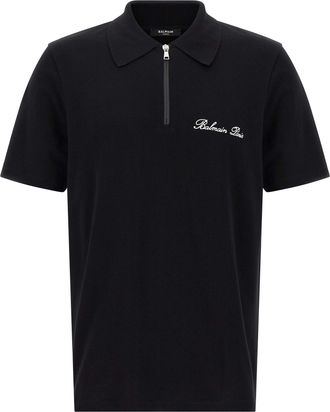 Balmain Logo Embroidery Shirt Polo Bianco/Nero-Uomo