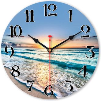 OEM Reloj De Pared Playero A Pilas, 30 Cm, Azul Oc&eacute;ano, Decoraci&oacute;n Interior Costera, Decoraci&oacute;n N&aacute;utica, Peque&ntilde;o, Silencioso, Reloj Anal&oacute;gico De Cuarzo Si