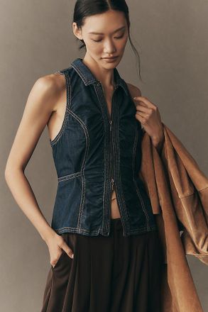 Pilcro Denim Zip-Front Vest Top