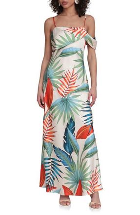 Avec Les Filles Floral Print Asymmetric Satin Maxi Dress in Birds Of Paradise at Nordstrom, Size 10