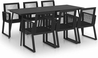 vidaXL Juego De Comedor Para Jard&iacute;n 7 Piezas Rat&aacute;n Pvc Negro Vidaxl