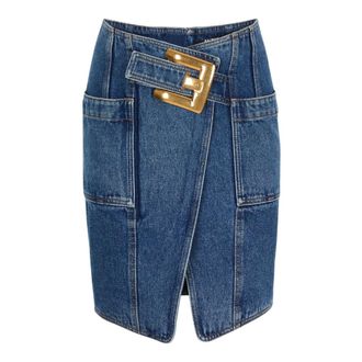 Balmain Denim Skirts, female, Blue, M, Short denim skirt with belt