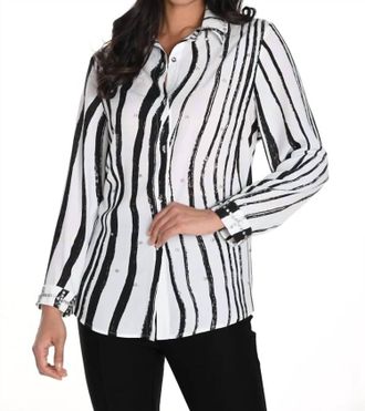 Frank Lyman Design Bardot Rhinestone Long Sleeve Blouse In Black White