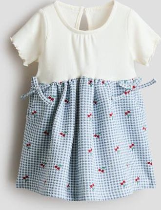 H&M Textured Jersey Dress in Light Blue/checked at Nordstrom, Size 12M