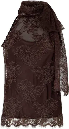 Pinko Skoda Lined Lace Top In Brown Color