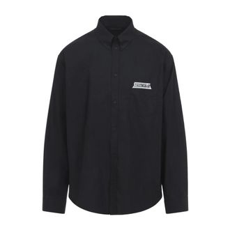 Balenciaga Casual Shirts, male, Black, M, Masking Tape Long Sleeve Shirt Large Fit