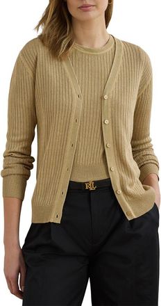 Lauren Ralph Lauren Linen Blend Rib Cardigan in Birch Tan at Nordstrom, Size X-Small