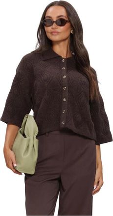 Object Kaisa Flora 3/4 Lo Gebreide Vest - Dames - Vesten - Bruin - S - Wol - Truien & Vesten