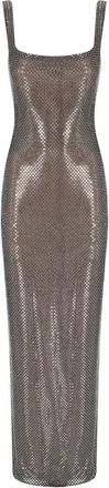 Self Portrait Maxi-jurk met vierkante halslijn en strass-steentjes - Dames - Jurken - Grijs - Maat: 2XS Poliester