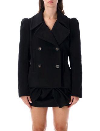7 For All Mankind Black Mini Coat Double Breasted High Shoulder Mini Coat
