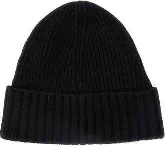 Stone Island Boys Black Beanie With Logo Patch Virgin Wool Hat
